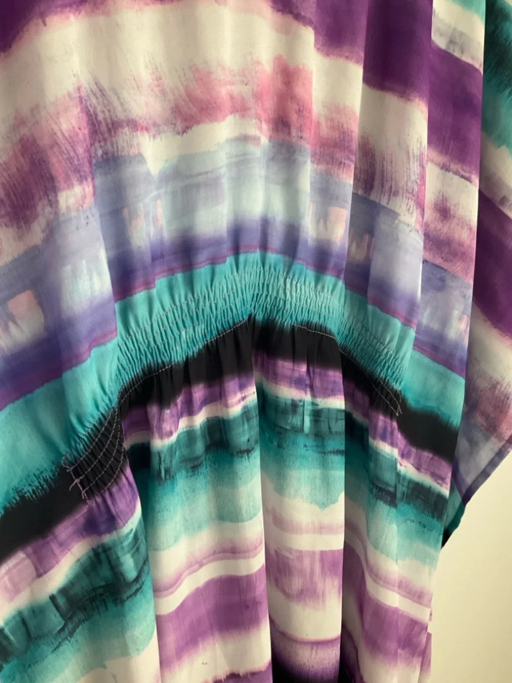 Lane Bryant 18-20 Lavender and Teal Watercolor Stripe V neck Kimono Style Tunic - Picture 5 of 10